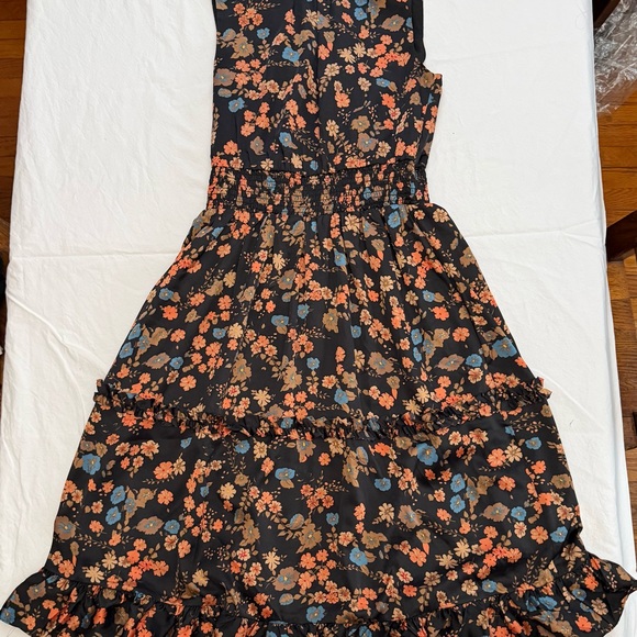 THML Dresses & Skirts - THML Black Midi Dress with Coral, Blue & Brown Floral Print